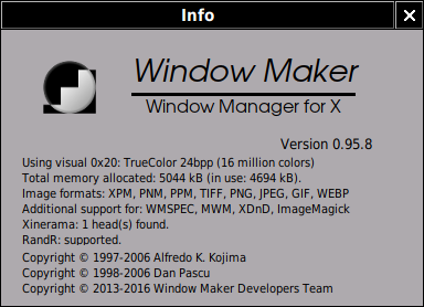 Window Maker 0.95.8 Info Panel on Arch Linux