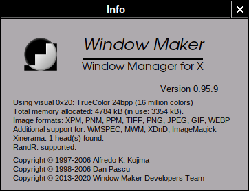 Window Maker 0.95.9 Info Panel on Arch Linux